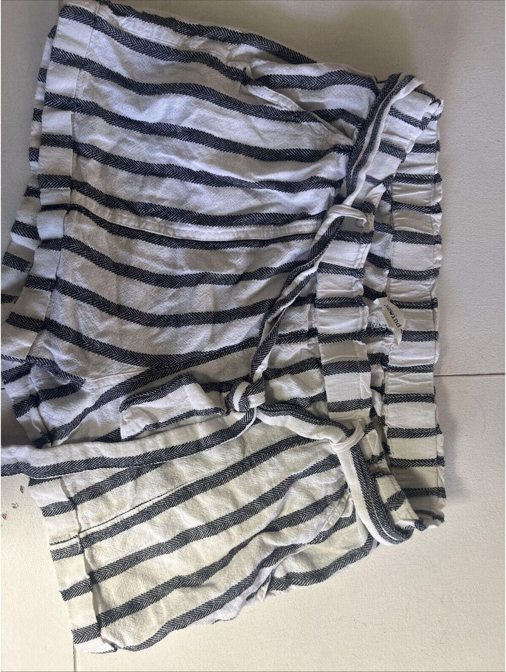 Rewind Shorts Womens Large Black White Striped Linen Blend Paperbag Tie Waist